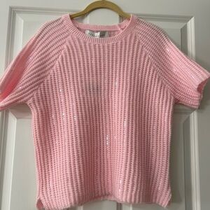 New with tags pink short sleeve sweater with opal ones sequin threading